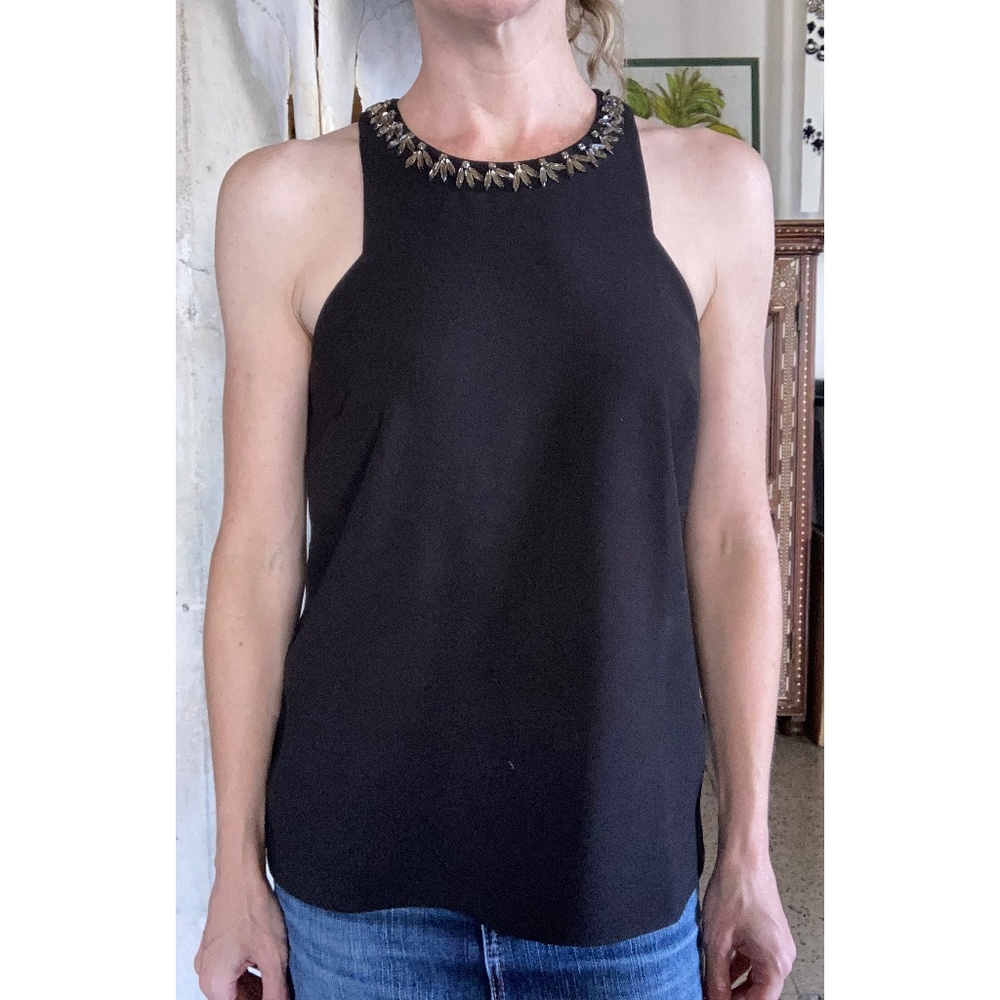 XS Black Jeweled Neck Cocktail Top